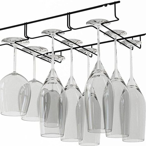 Set of 2 Under Cabinet Stemware Rack Black - Picture 3 of 5